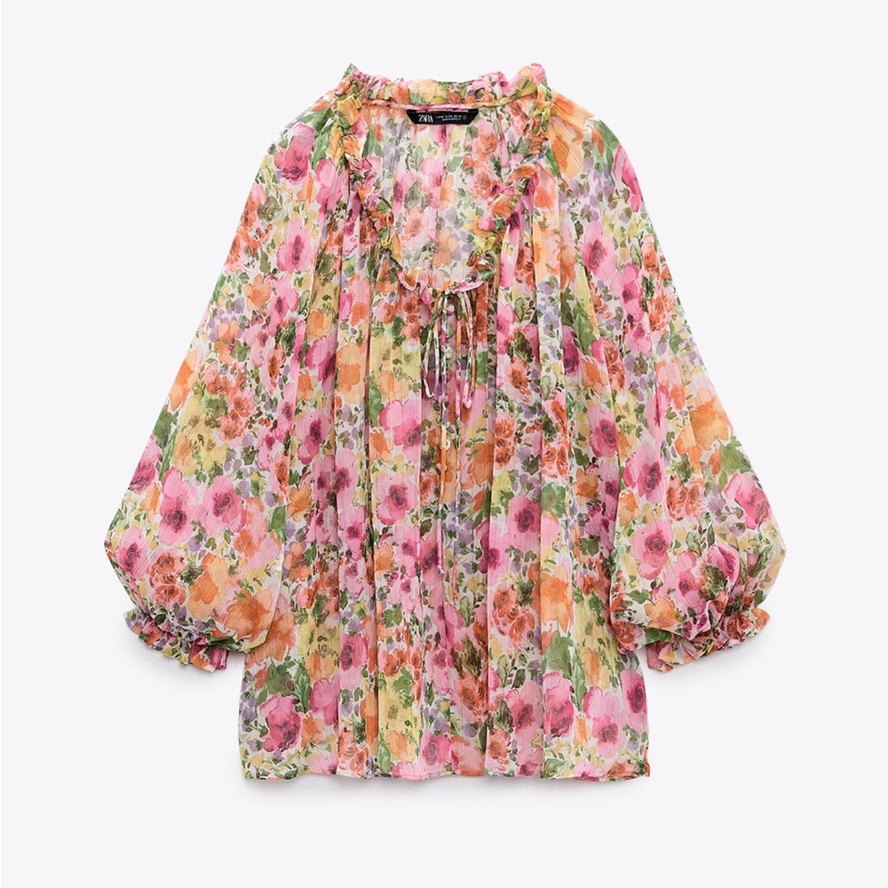 Zara Metallic Thread Floral Shirt - Size XL | Vibrant & Elegant